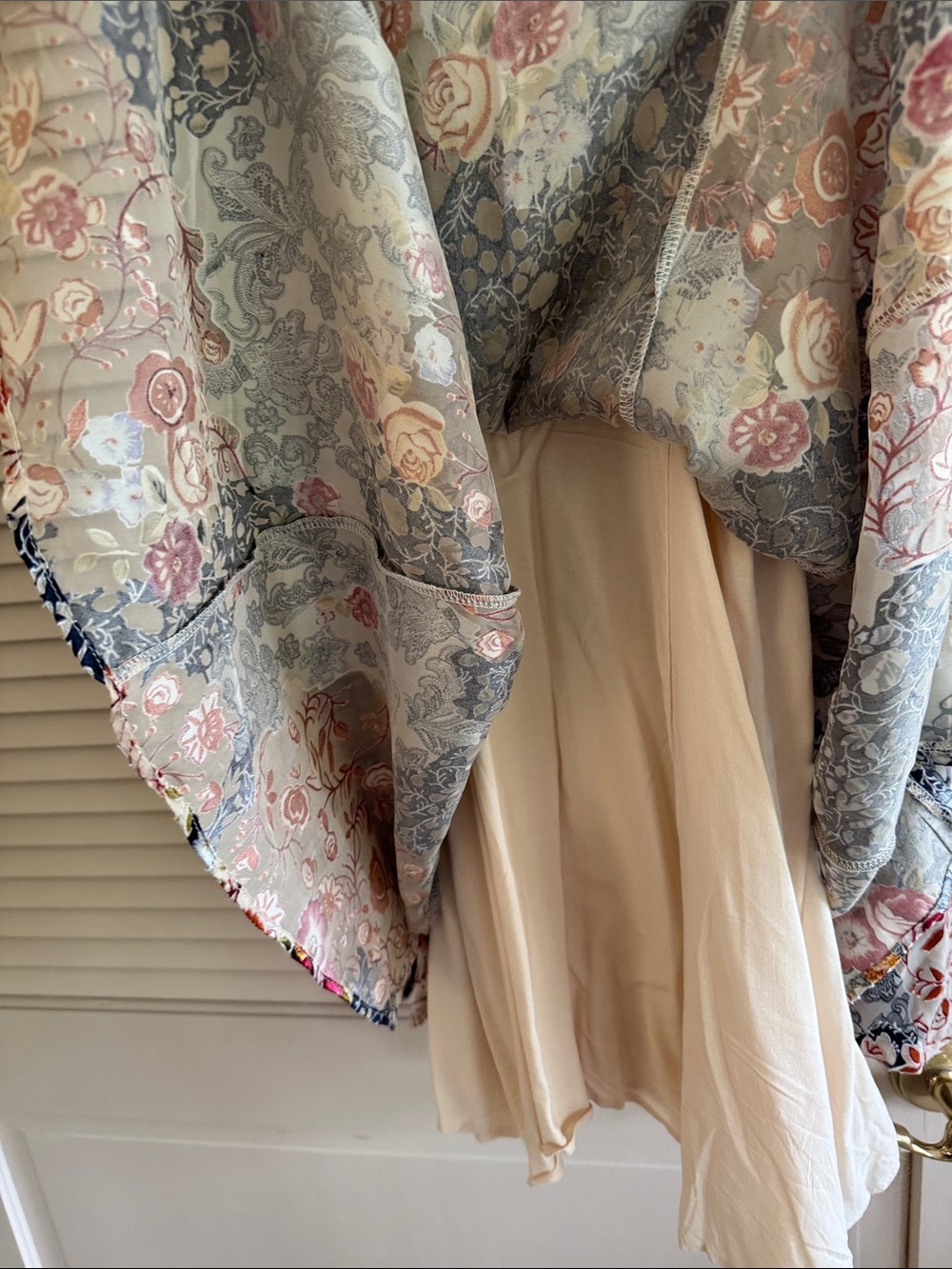Free People Peach Floral Cold-Shoulder Tunic with Black Trim - Picture 6 of 7